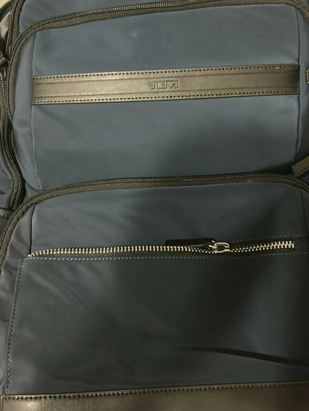 Tumi Navy Blue Alpha Bravo 17'' Backpack with Leather Trim
